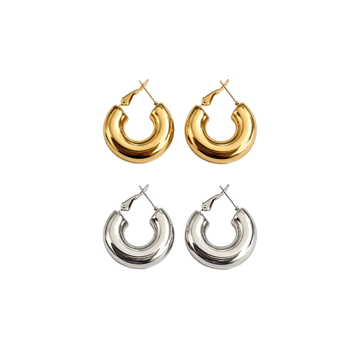  Bold Curve Hoops chunky σκουλαρίκια κρίκοι 25mm σε χρυσό και ασημί φινίρισμα