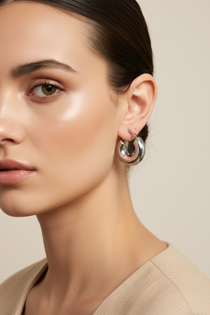  Bold Curve Hoops chunky σκουλαρίκια κρίκοι 25mm σε ασημί φινίρισμα