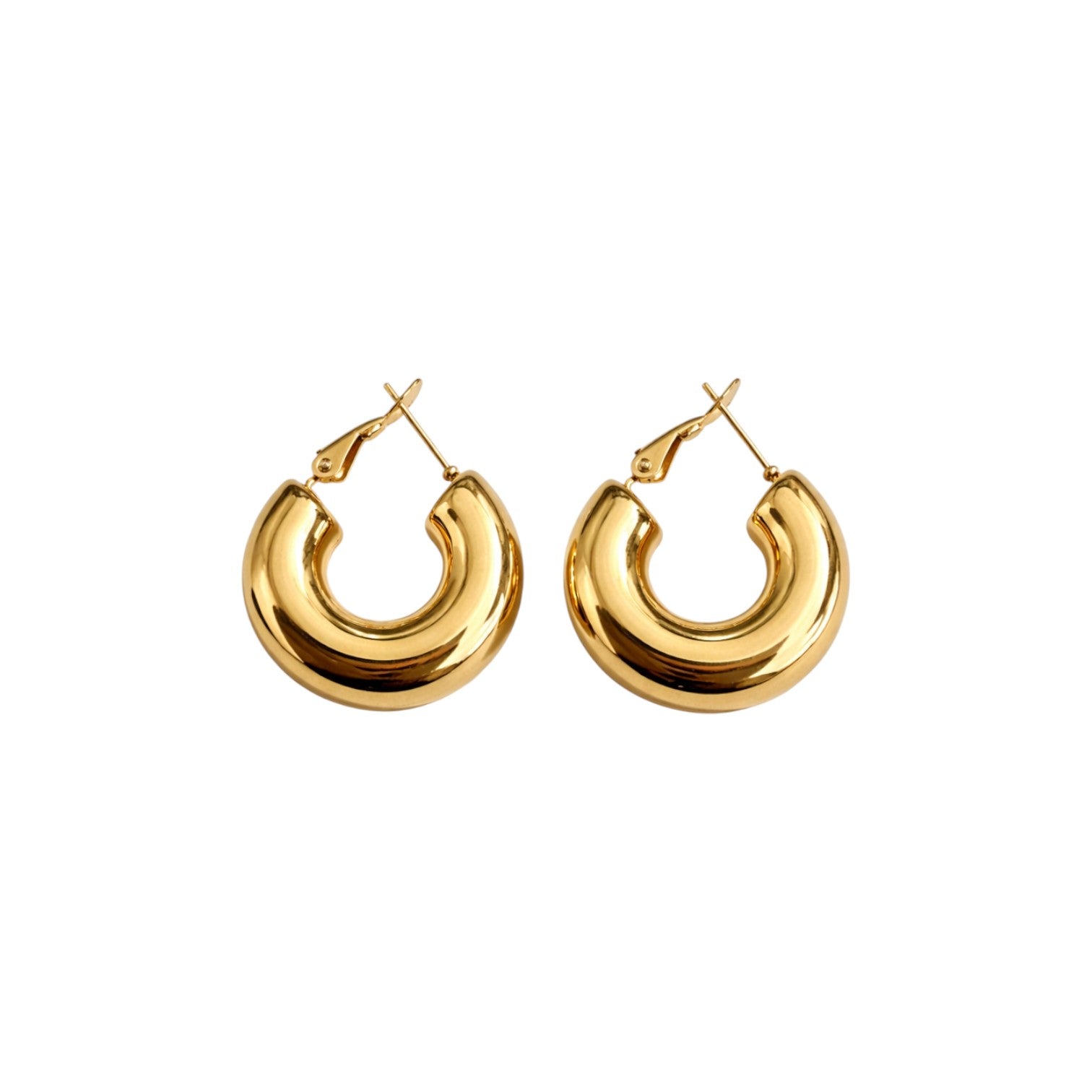 Bold Curve Hoops 30mm ατσάλινα σκουλαρίκια chunky κρίκοι με καμπύλη γραμμή σε χρυσό
