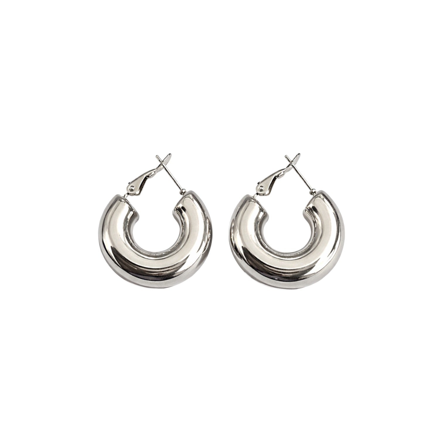 Bold Curve Hoops 30mm ατσάλινα σκουλαρίκια chunky κρίκοι με καμπύλη γραμμή σε ασημί