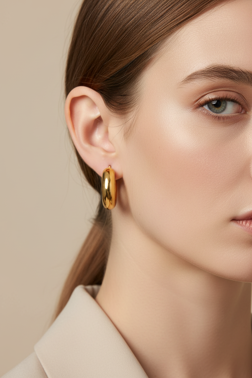 Bold Curve Hoops 30mm slim ατσάλινα σκουλαρίκια σε χρυσό  με καμπυλωτό design