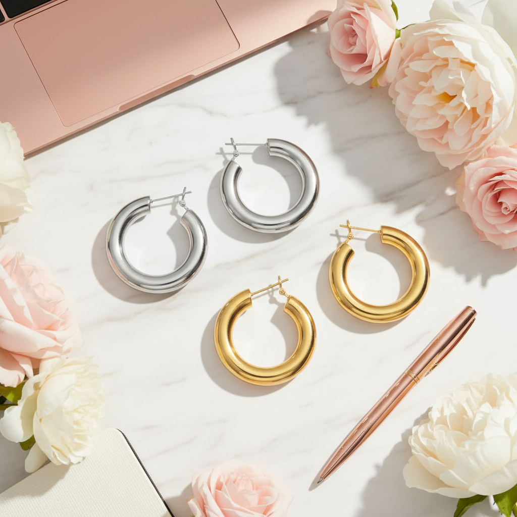 Bold Curve Hoops 40mm slim ατσάλινα σκουλαρίκια σε χρυσό και ασημί με καμπυλωτό design