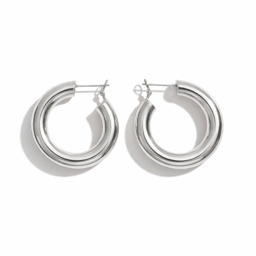 Bold Curve Hoops 40mm slim ατσάλινα σκουλαρίκια σε  ασημί με καμπυλωτό design