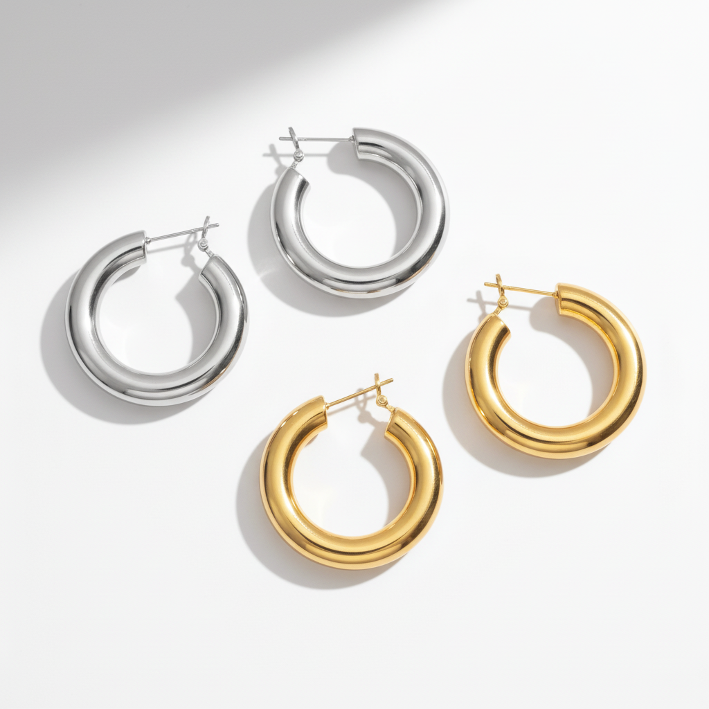 Bold Curve Hoops 40mm slim ατσάλινα σκουλαρίκια σε χρυσό και ασημί με καμπυλωτό design