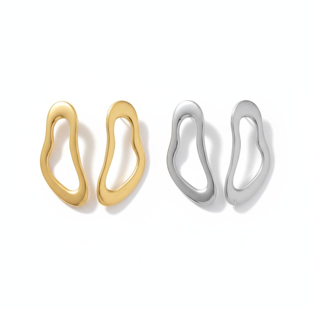 Ατσάλινα abstract σκουλαρίκια σε χρυσό και ασημί – Liquid Flow Earrings