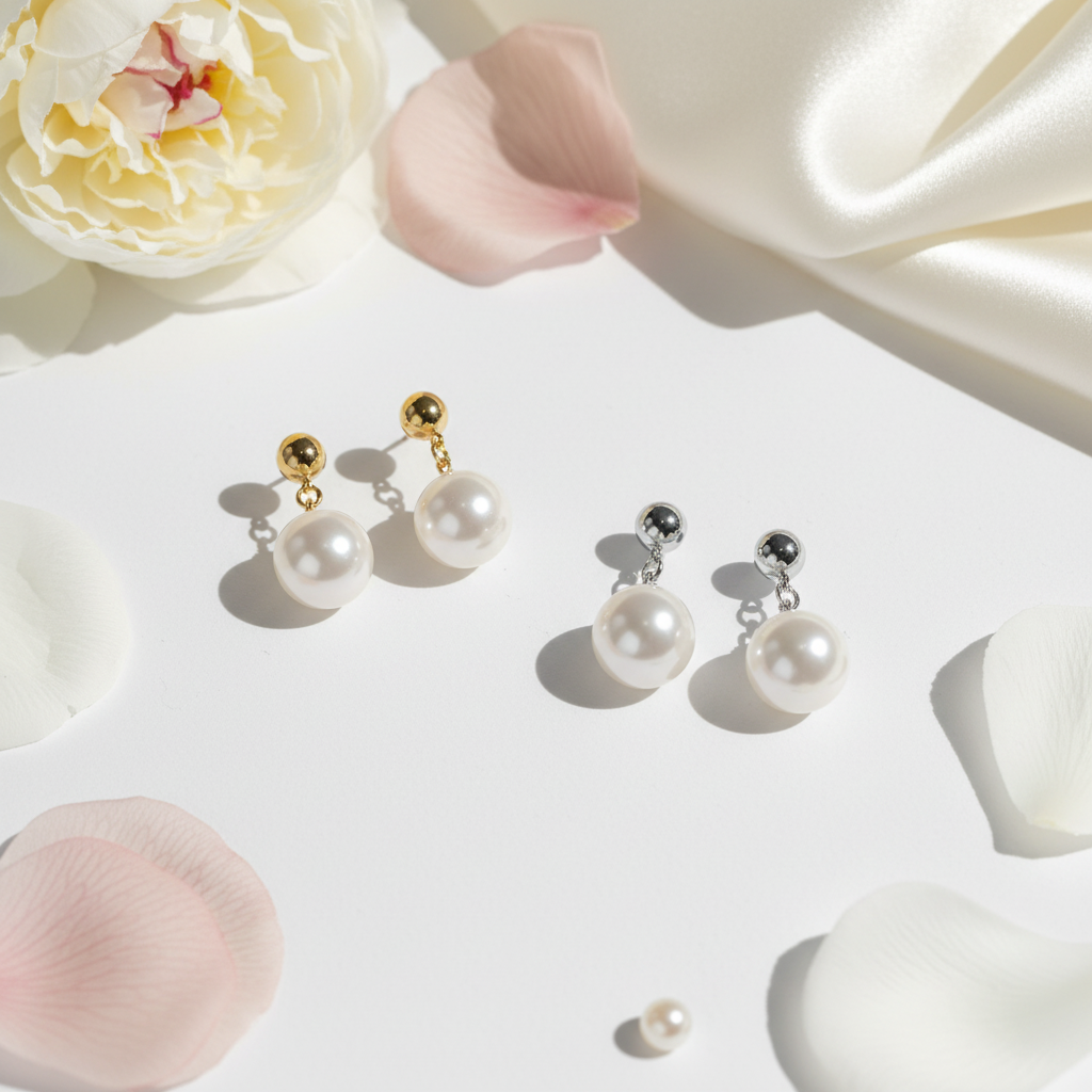Ατσάλινα mini σκουλαρίκια με πέρλα Éclat Pearl Mini Earrings So Cute by Dimi