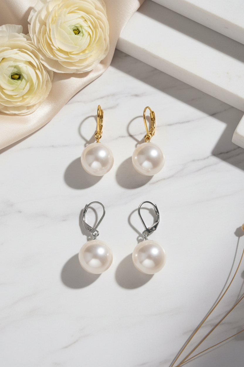 Lumi Pearl Drop Earrings από ανοξείδωτο ατσάλι σε χρυσό και ασημί τόνο με λευκή πέρλα | So Cute by Dimi
