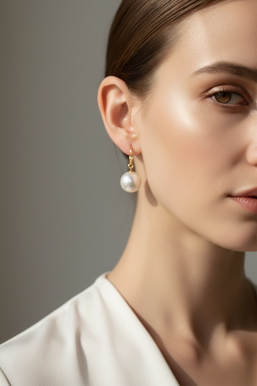 Lumi Pearl Drop Earrings από ανοξείδωτο ατσάλι σε χρυσό τόνο με λευκή πέρλα | So Cute by Dimi