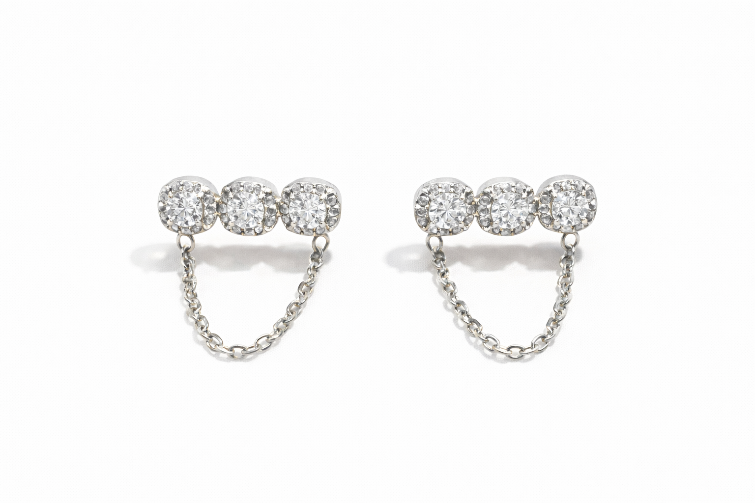 Trinity Chain Earrings ατσάλινα σκουλαρίκια με ζιργκόν και αλυσίδα σε χρυσό και ασημί – So Cute by Dimi