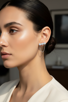 Trinity Chain Earrings ατσάλινα σκουλαρίκια με ζιργκόν και αλυσίδα σε χρυσό και ασημί – So Cute by Dimi