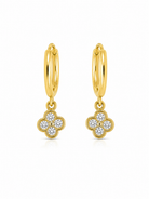 Petite Clover Hoops χρυσά ατσάλινα σκουλαρίκια κρίκοι με clover και ζιργκόν, σε λευκό φόντο So Cute by Dimi