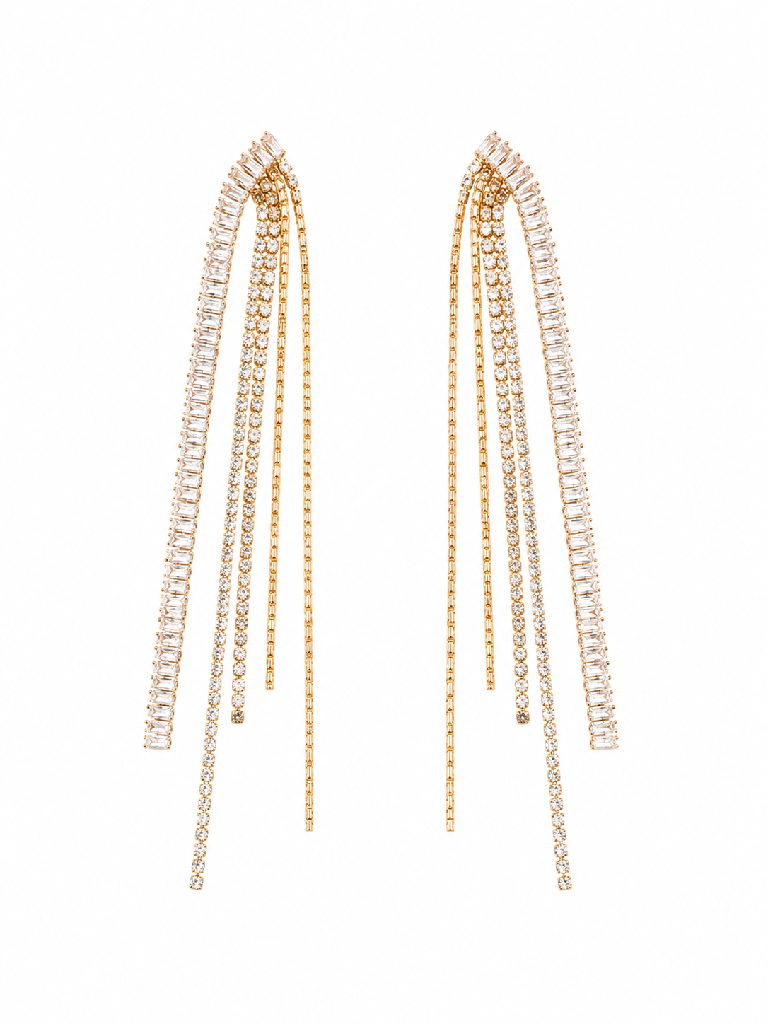 MIRELON Crystal Cascade Earrings ατσάλινα μακριά σκουλαρίκια με cascading ζιργκόν και luxury glamorous design