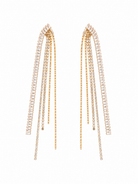 MIRELON Crystal Cascade Earrings ατσάλινα μακριά σκουλαρίκια με cascading ζιργκόν και luxury glamorous design