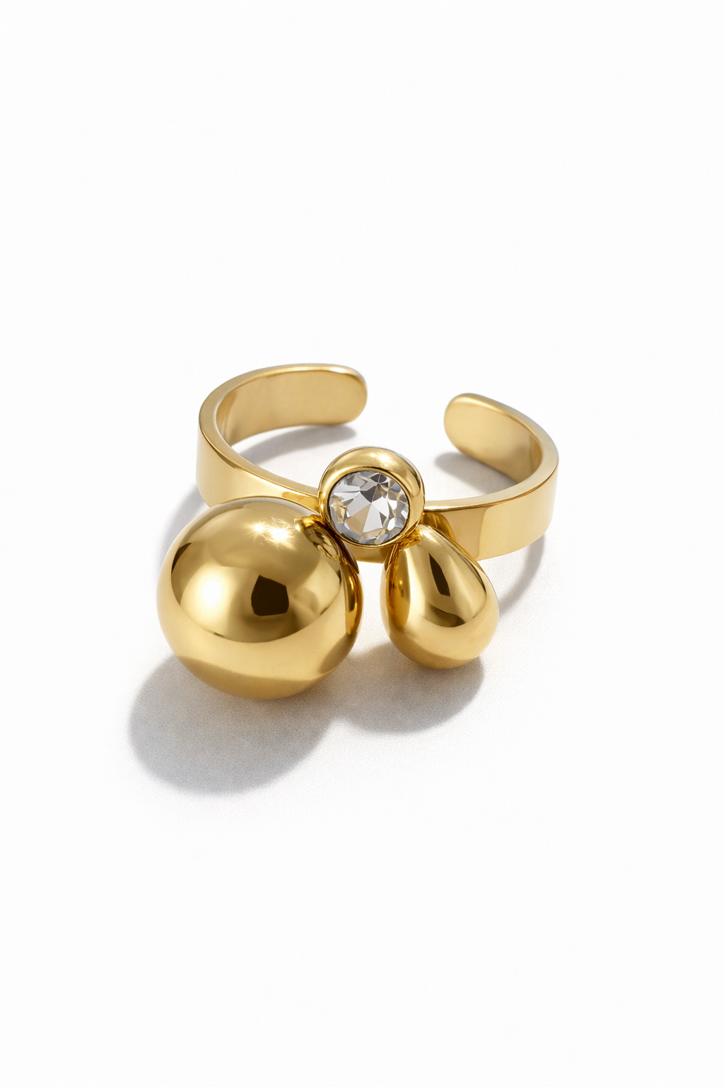 Sphere Drop Ring ατσάλινο δαχτυλίδι με μπίλια, σταγόνα και ζιργκόν σε χρυσό και ασημί – So Cute by Dimi