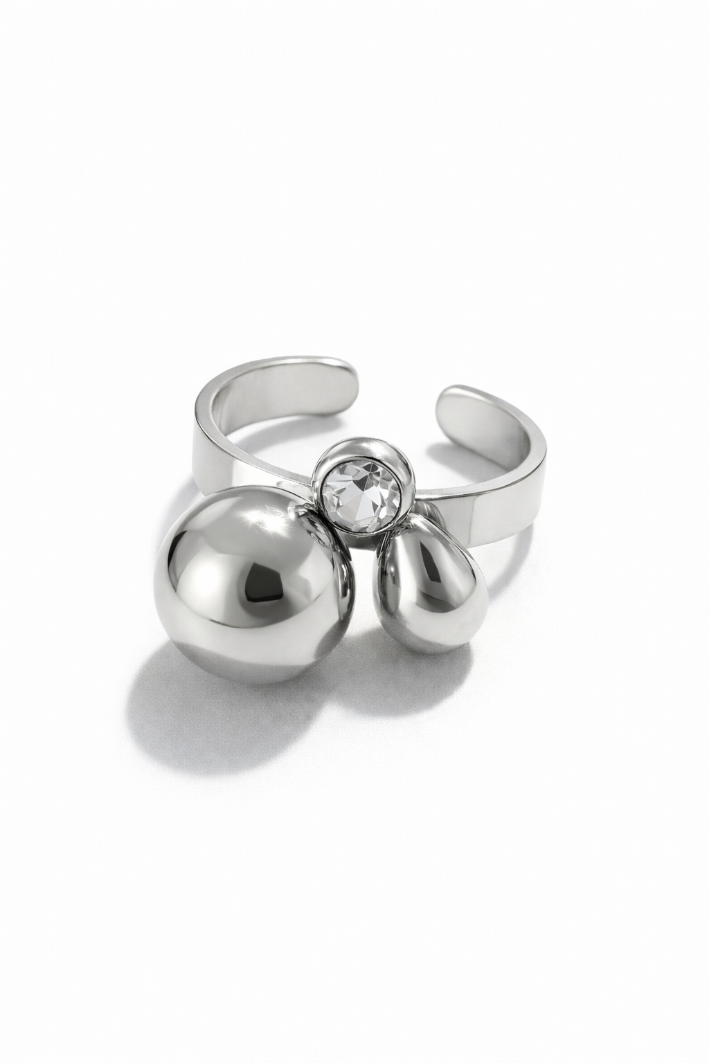 Sphere Drop Ring ατσάλινο δαχτυλίδι με μπίλια, σταγόνα και ζιργκόν σε χρυσό και ασημί – So Cute by Dimi