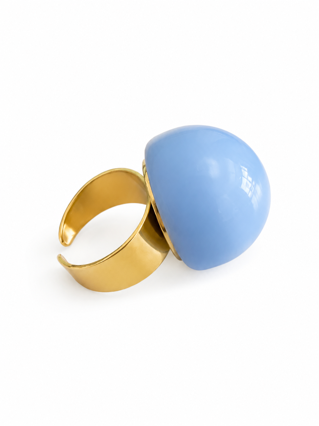 Bubble Pop ατσάλινο statement δαχτυλίδι με glossy σμάλτο σε ανοιχτο μπλε, πλαινή λήψη σε λευκό φοντο
