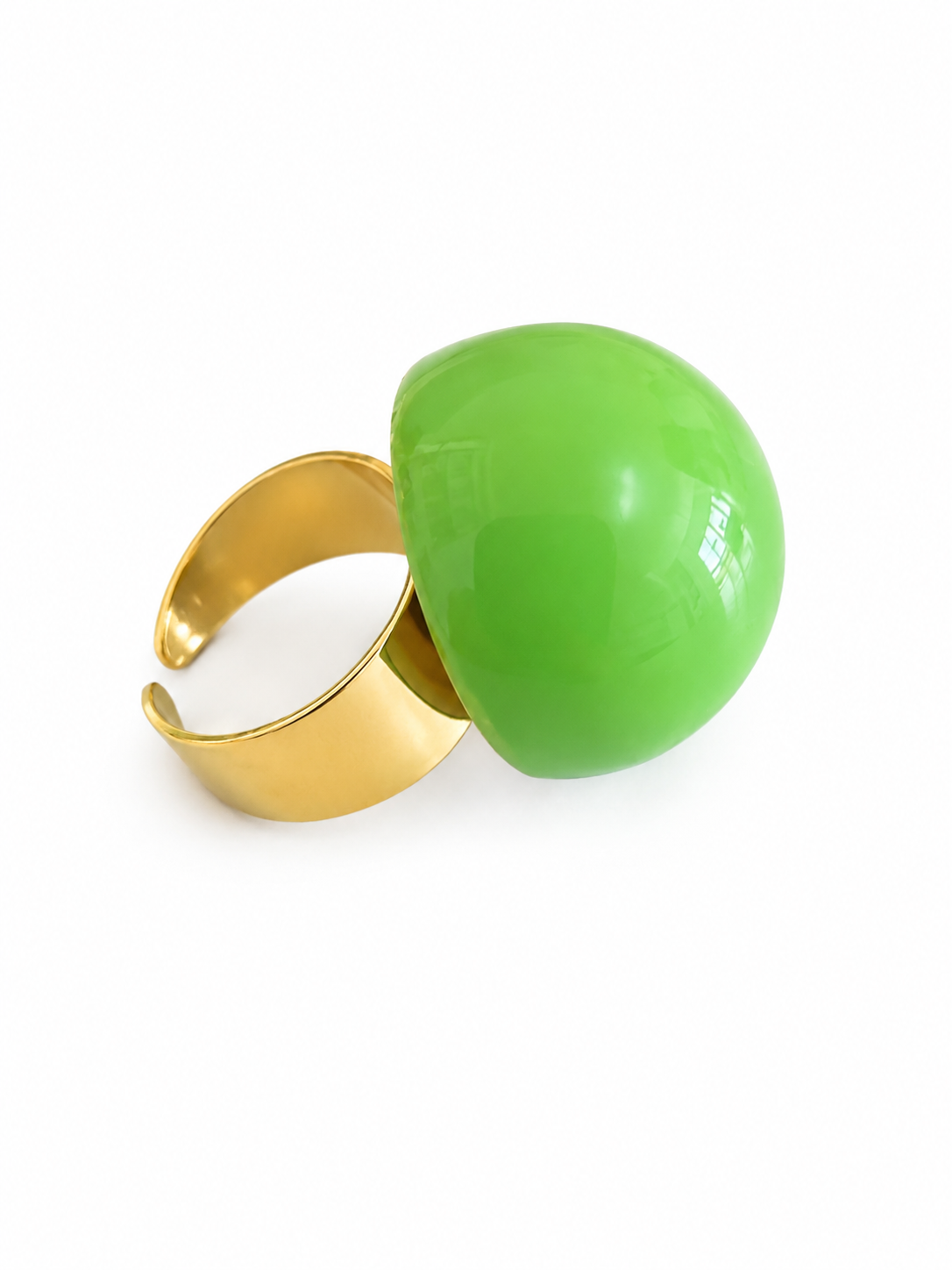 Bubble Pop ατσάλινο statement δαχτυλίδι με glossy σμάλτο σε ανοιχτο πράσινο, πλαινή λήψη σε λευκό φοντο