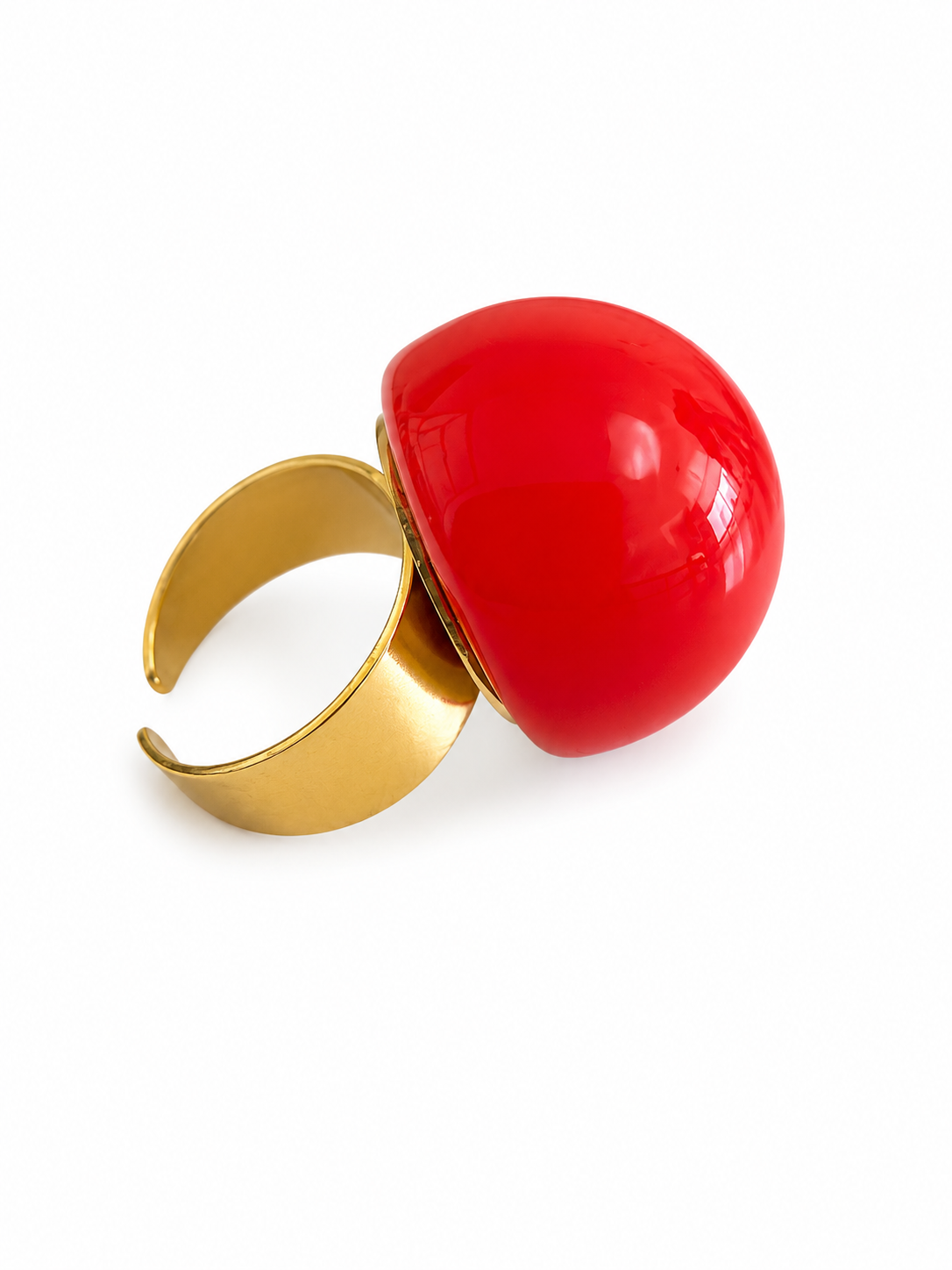 Bubble Pop ατσάλινο statement δαχτυλίδι με glossy σμάλτο σε κόκκινο, πλαινή λήψη σε λευκό φοντο