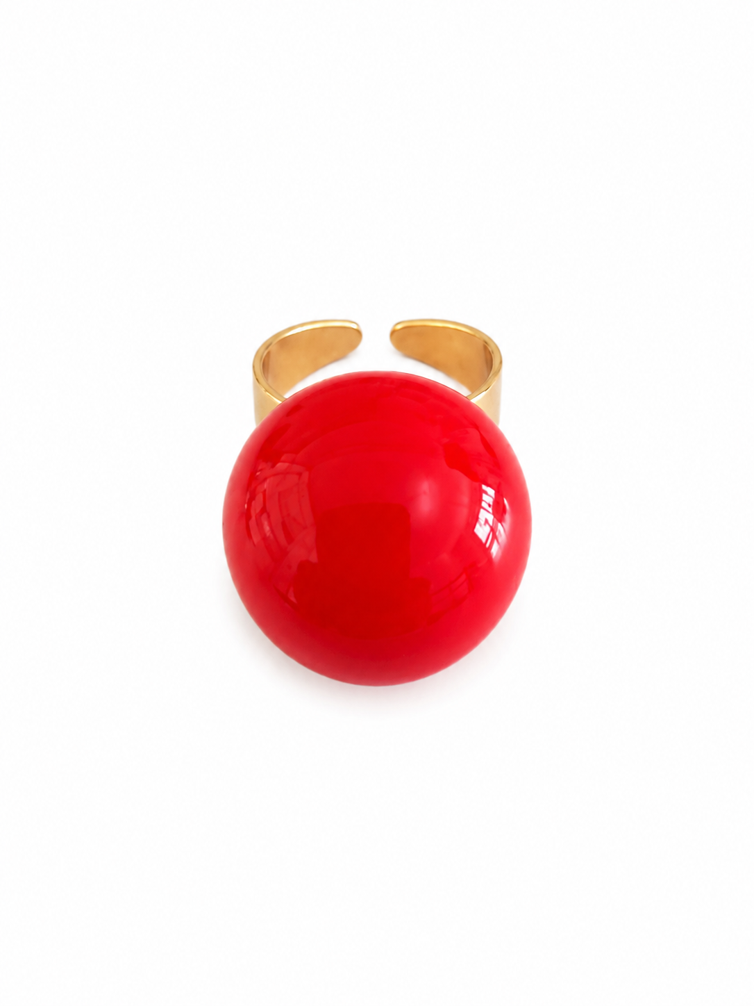 Bubble Pop ατσάλινο statement δαχτυλίδι με glossy σμάλτο σε κόκκινο, μπροστινή λήψη σε λευκό φοντο