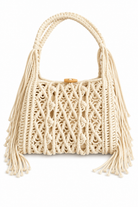Macramé Fringe βαμβακερή τσάντα ώμου με κρόσσια, ξύλινο κουμπί και εσωτερική επένδυση So Cute by Dimi