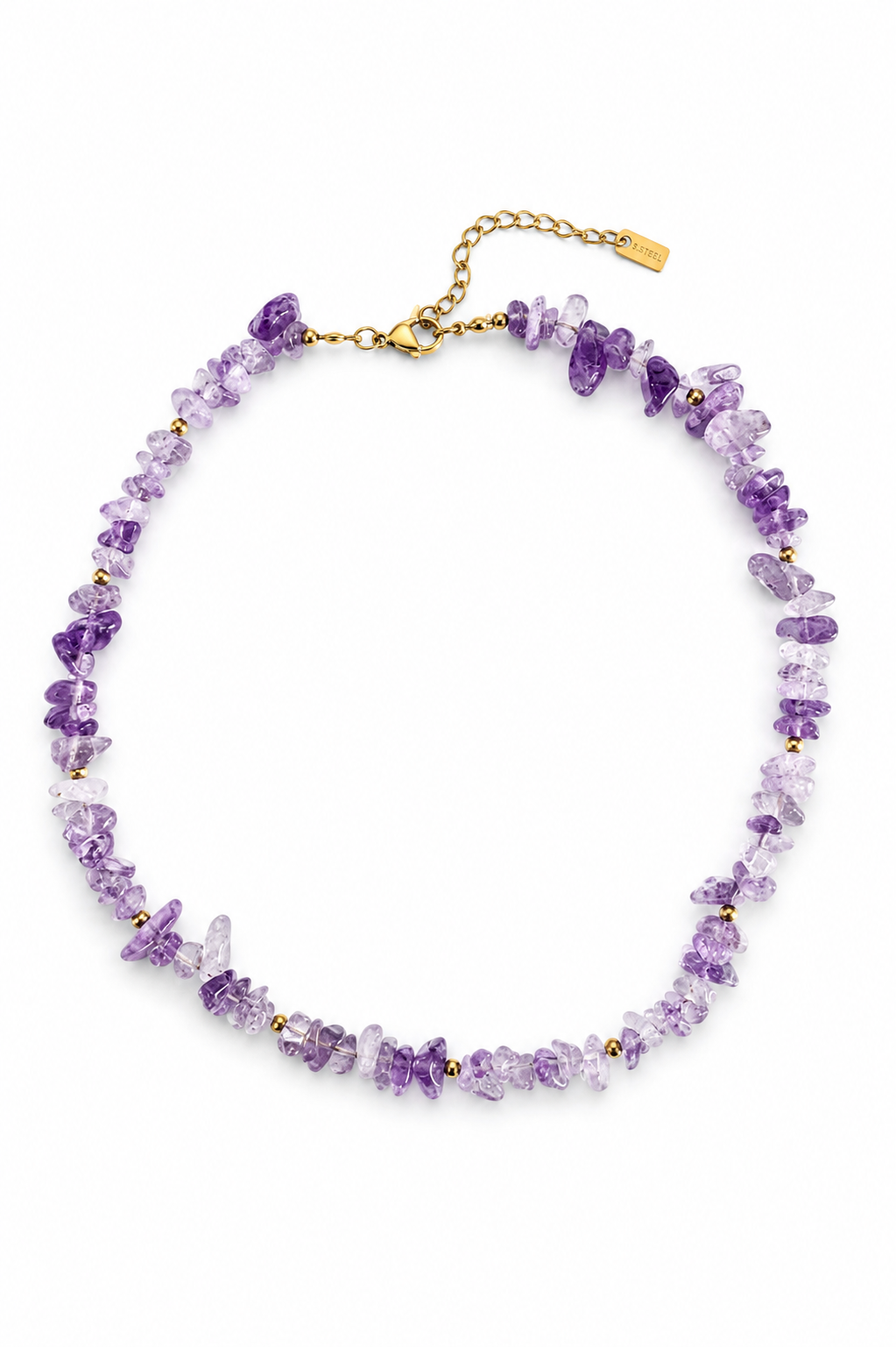 Aella Chips Necklace από φυσικές πέτρες chips και ανοξείδωτο ατσάλι σε μωβ χρώμα | So Cute by Dimi
