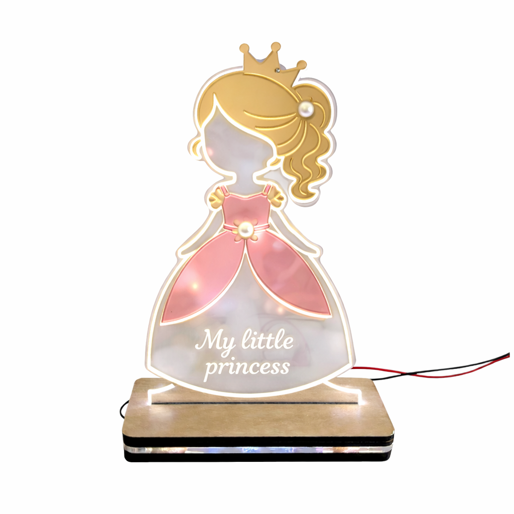 LED φωτιστικό πριγκίπισσα My little princess με διάφανη ακρυλική πλακέτα και ξύλινη βάση So Cute by Dimi