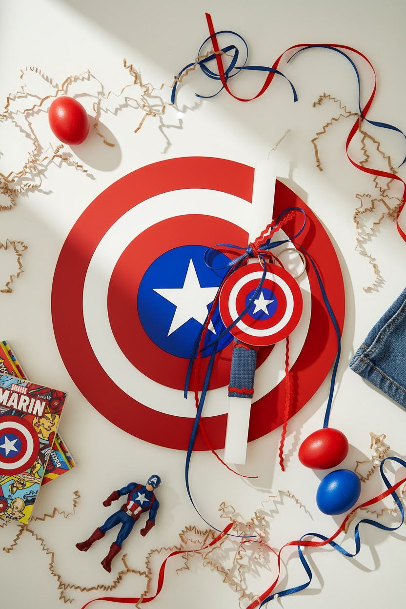 Λαμπάδα Captain America 25εκ με μπρελόκ πλεξιγκλάς και προαιρετικό στρογγυλό κάδρο shield