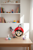Χειροποίητη πασχαλινή λαμπάδα Super Mario με μπρελόκ από πλεξιγκλάς και κρεμαστό κάδρο από ξύλο και πλεξιγκλάς. So Cute by DImi