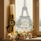 Luxury inspired πασχαλινή λαμπάδα με ξύλινο μπρελόκ και διακοσμητική πλάτη – So Cute by Dimi