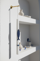Πασχαλινή λαμπάδα Blue Cycladic με navy πλεξιγκλάς ψαράκι και κορδέλα με print μάτια 4-506-0626 So Cute by Dimi.
