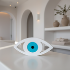 Επιτραπέζιο διακοσμητικό μάτι AURA EYE από γυαλιστερό λευκό πλεξιγκλάς με τυρκουάζ glitter και μαύρο κέντρο – So Cute by Dimi