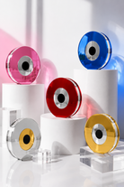 Διακοσμητικό επιτραπέζιο μάτι από plexiglass καθρέφτη, μοντέρνο design σύμβολο προστασίας για σπίτι και γραφείο, διάφορα χρώματα σε λευκό φόντο