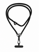 Minimal braided κορδόνι κινητού crossbody 120 εκ σε μαύρο,  με μαύρες μεταλλικές λεπτομέρειες σε λευκό φόντο.