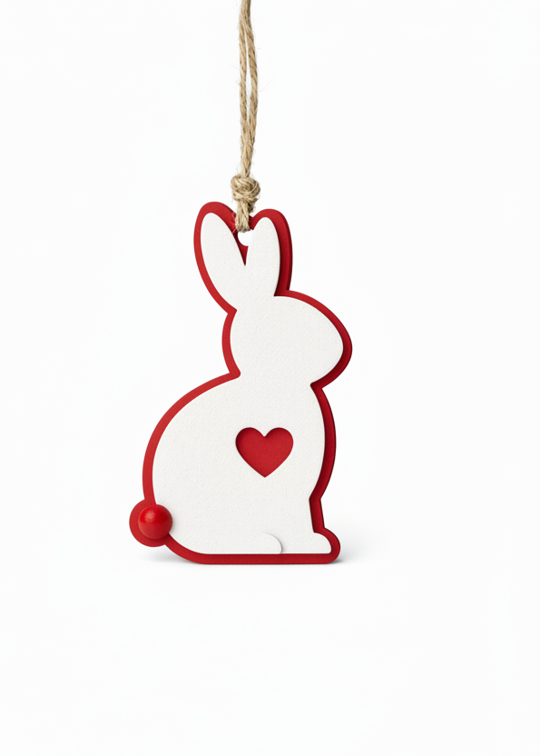 Minimal red and white layered plexiglass Easter bunny basket insert with optional engraved mirror logo tag for corporate gifting