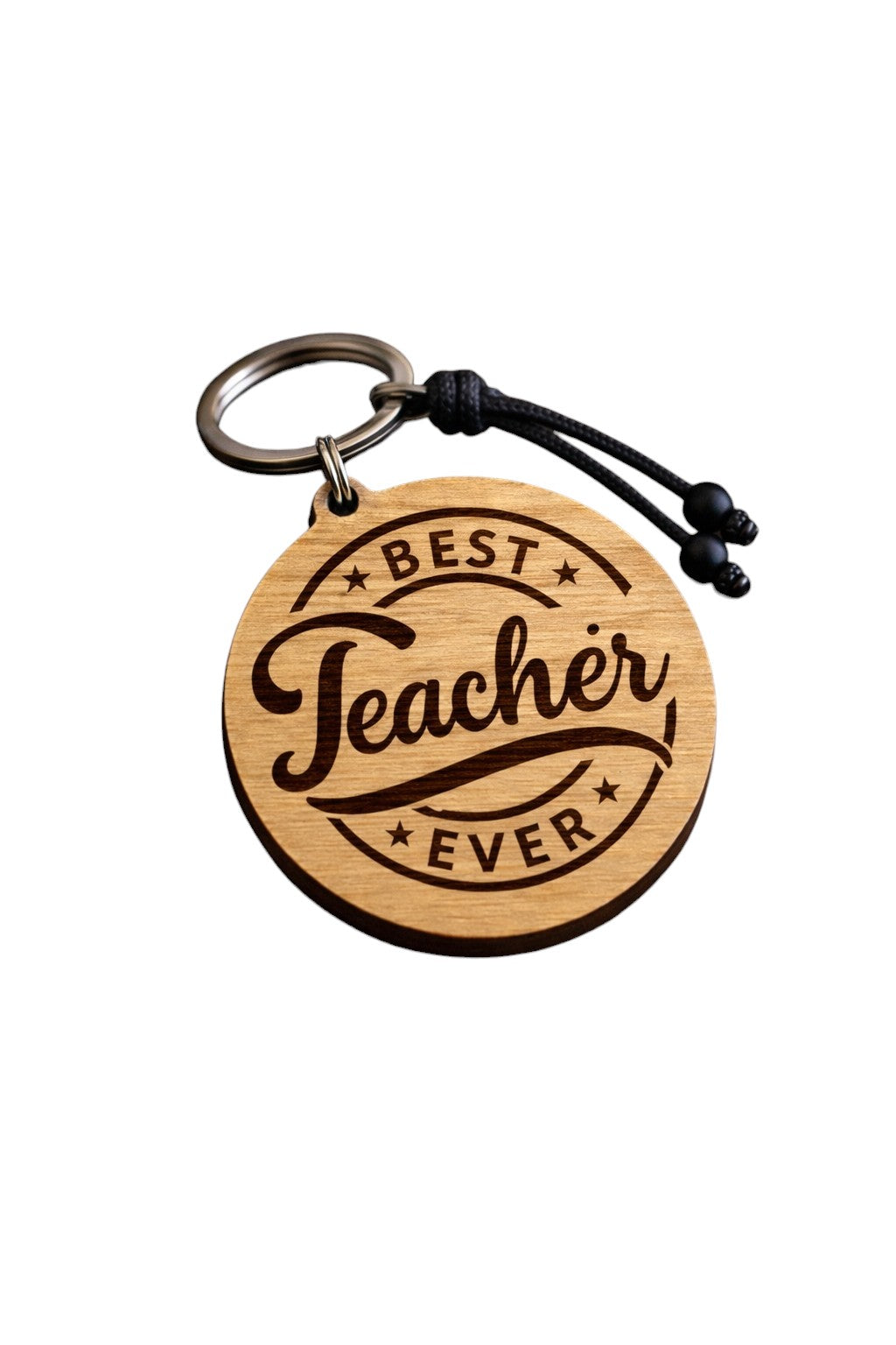 Ξύλινο μπρελόκ Best Teacher Ever με χάραξη σε φυσικό ξύλο, με μαύρο κορδόνι  και μεταλλικό κρίκο, δώρο για δάσκαλο