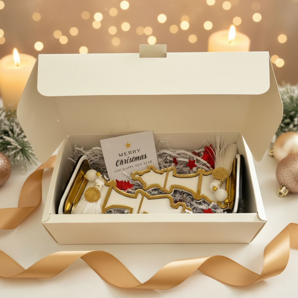 Luxury gift set με γούρια Βασιλιάς και Βασίλισσα σκακιού σε λευκό-χρυσό μέσα σε πολυτελές κουτί · So Cute by Dimi