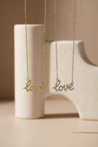 Love script necklace από ανοξείδωτο ατσάλι με κρυσταλλάκια σε χρυσό και ασημί So Cute by DImi
