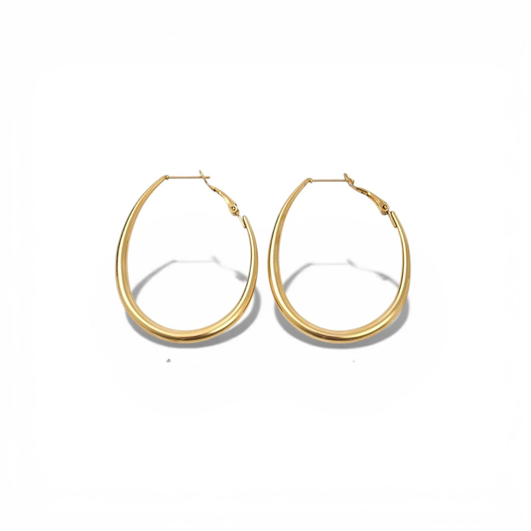 Sleek Oval Hoops 6 cm λεπτά elongated oval σκουλαρίκια κρίκοι από ανοξείδωτο ατσάλι σε χρυσό 