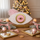 Handmade pink oval wooden gouri Merry & Pink with tulle, glitter dots, gold mirror 2026 motif and feather – So Cute by Dimi