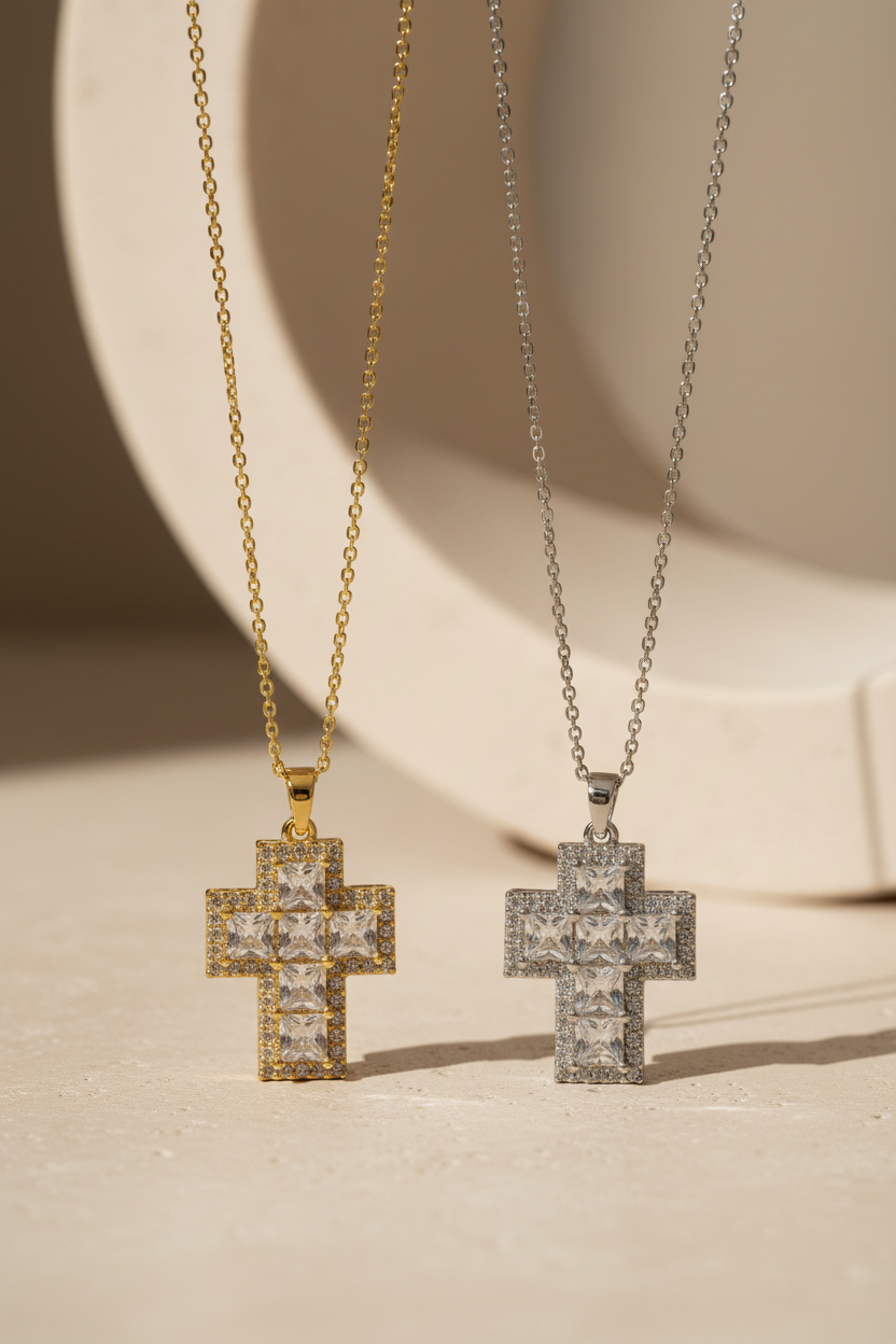 Ατσάλινο κολιέ με σταυρό ζιργκόν Radiant Cross So Cute by Dimi