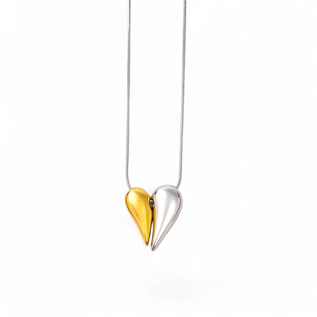 Ατσάλινο κολιέ Double Heart σε διχρωμία So Cute by DImi