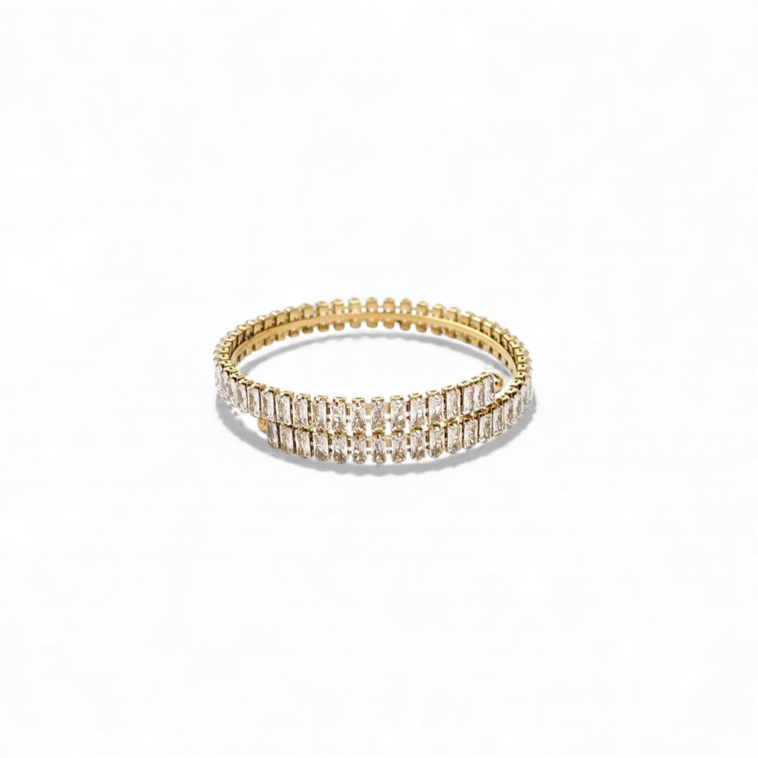 Stainless steel bracelet with double row baguette zircon stones in gold  – Radiant Rows Bracelet by So Cute by Dimi.