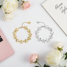 Floral chain bracelet από ανοξείδωτο ατσάλι με λουλούδια σε χρυσό και ασημί So Cute by Dimi