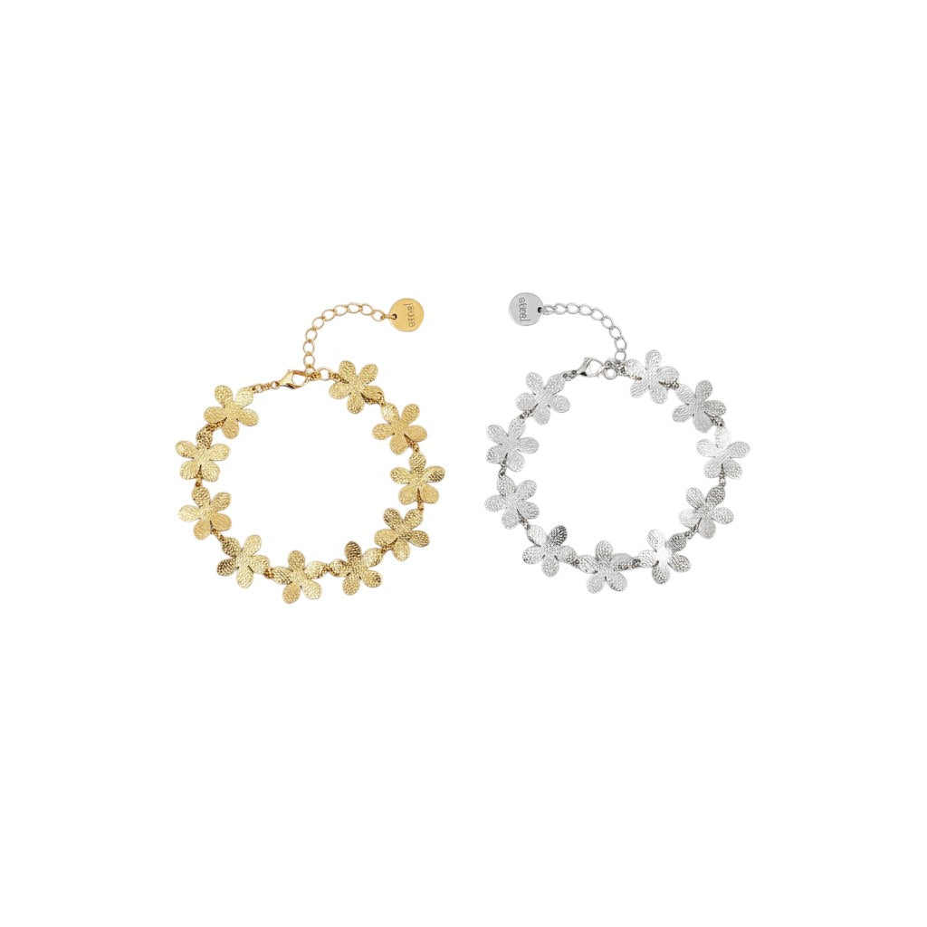 Floral chain bracelet από ανοξείδωτο ατσάλι με λουλούδια σε χρυσό και ασημί So Cute by Dimi