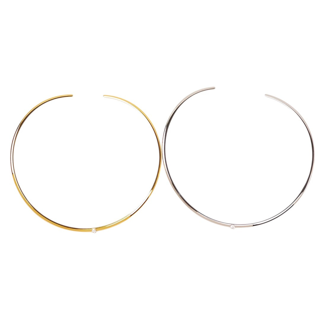 minimal γυναικείο choker κολιέ από ανοξείδωτο ατσάλι με μικρό ζιργκόν σε χρυσό και ασημί