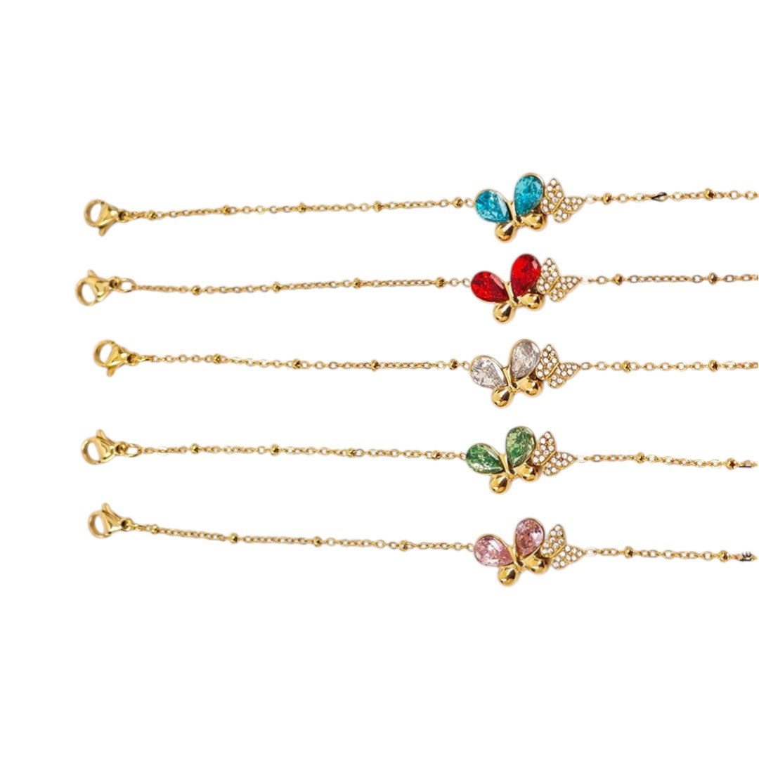 Butterfly Crystal Drops Bracelet χρυσό stainless steel με πέτρες So Cute by Dimi
