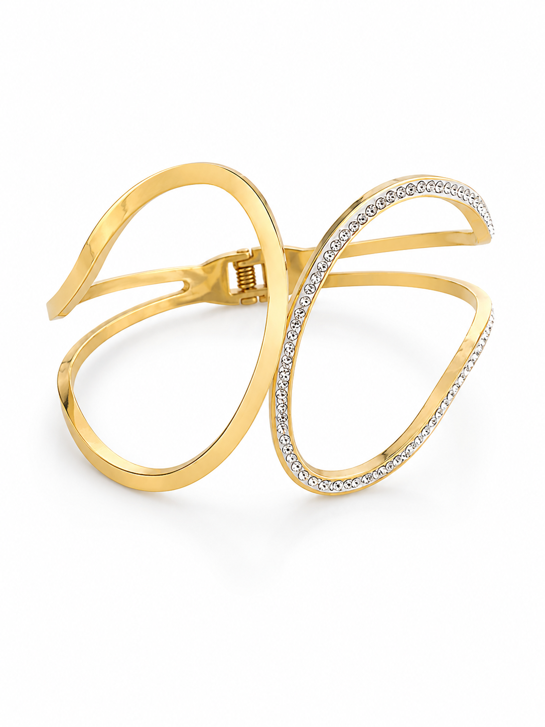 Ατσάλινο cuff βραχιόλι Aetheria Wave Cuff με κυματιστό σχέδιο και ζιργκόν σε χρυσό χρώμα σε λευκό φόντο.