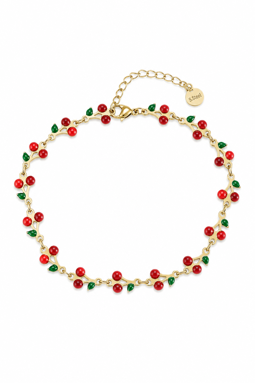 Amarena Anklet ατσάλινο βραχιόλι ποδιού με κερασάκια σε χρυσό | So Cute by Dimi