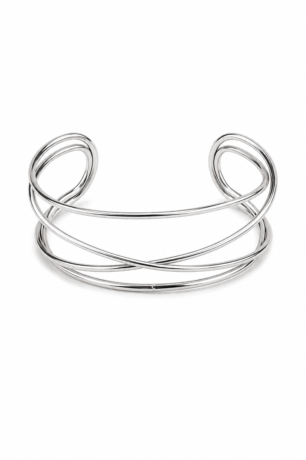 Ατσάλινο cuff βραχιόλι Flow Line σε ασημί με minimal καμπύλες γραμμές So Cute by Dimi