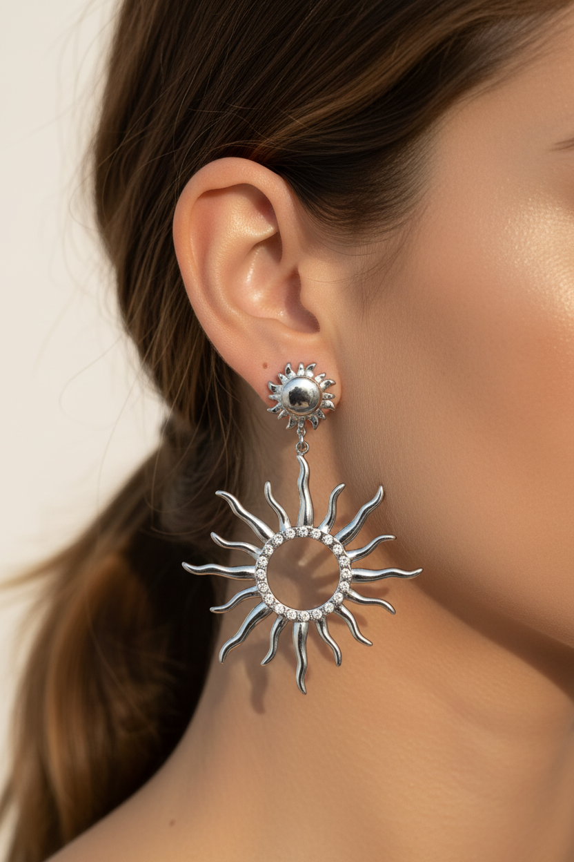 Σκουλαρίκια ήλιος stainless steel ασημί statement summer Heliora Sun Drop, So Cute by DImi